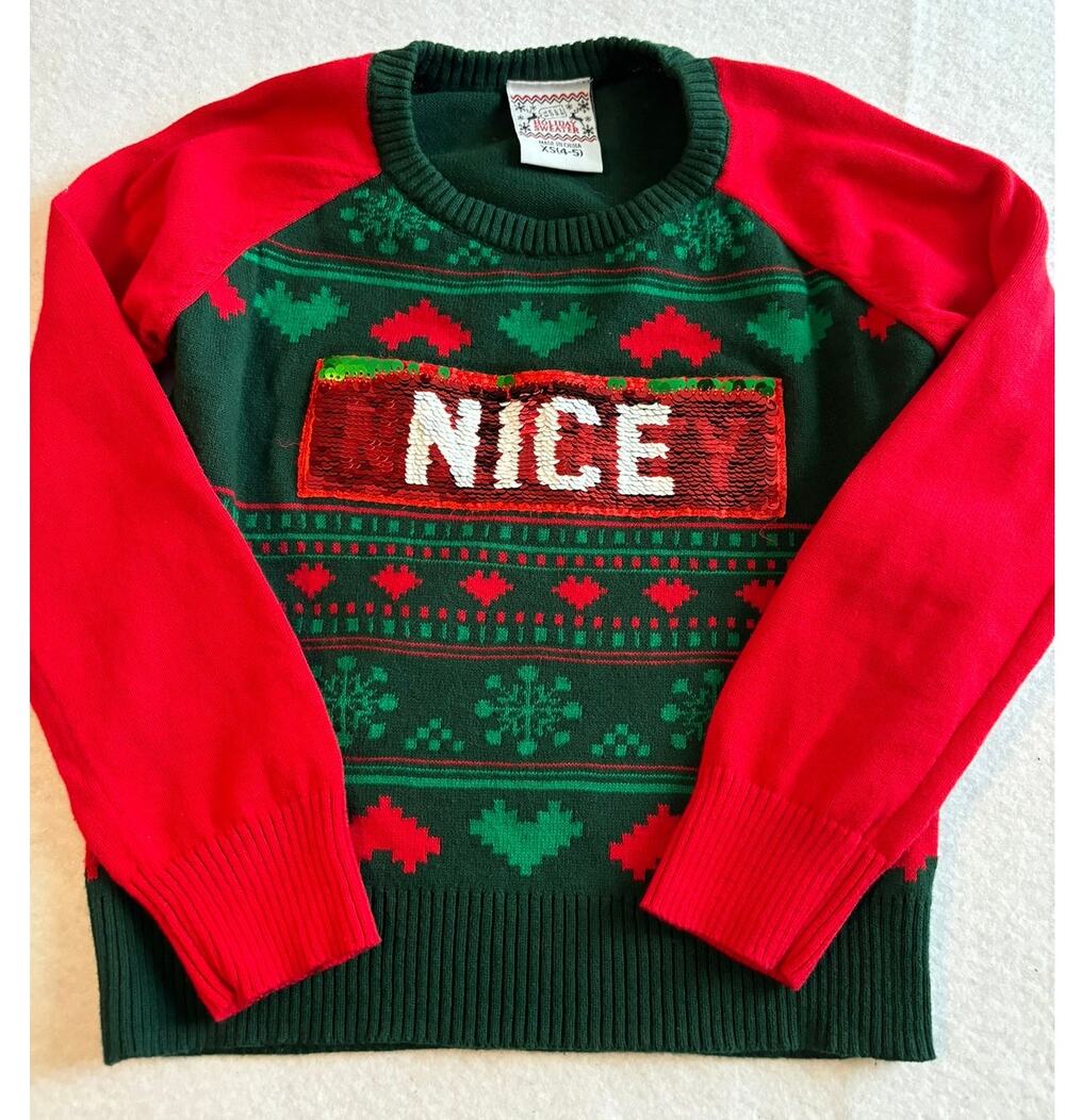 Well Worn Christmas Sweater Naughty Nice Sequins Size XS 4-5